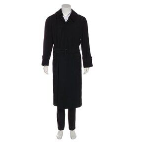 Burberry Vintage Men Black Lawrence Trench Coat with Removable Wool Vest Size 46